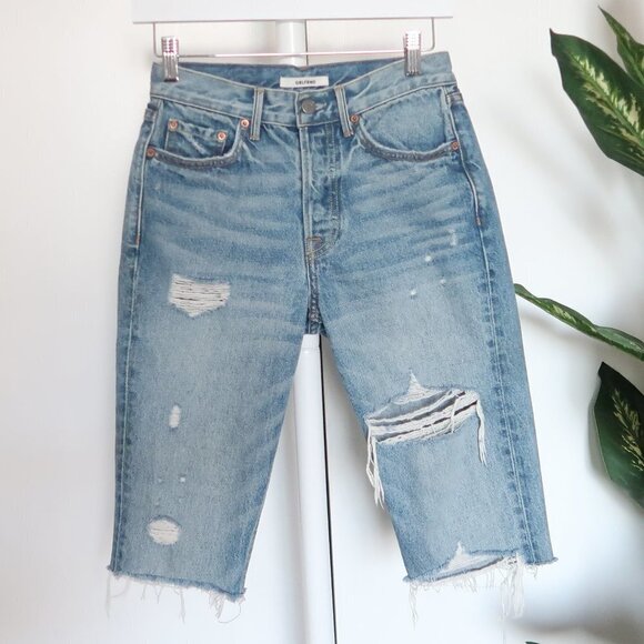 GRLFRND Karolina Mid Wash Blue Distressed Ripped Bermuda Denim / Jean Shorts 24 - Picture 7 of 7